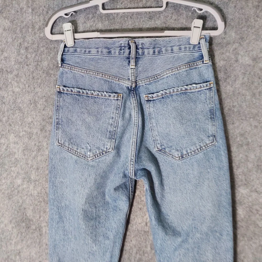 AGOLDE‎ Riley High Rise Straight Crop Distressed Jeans Light Wash Size 25